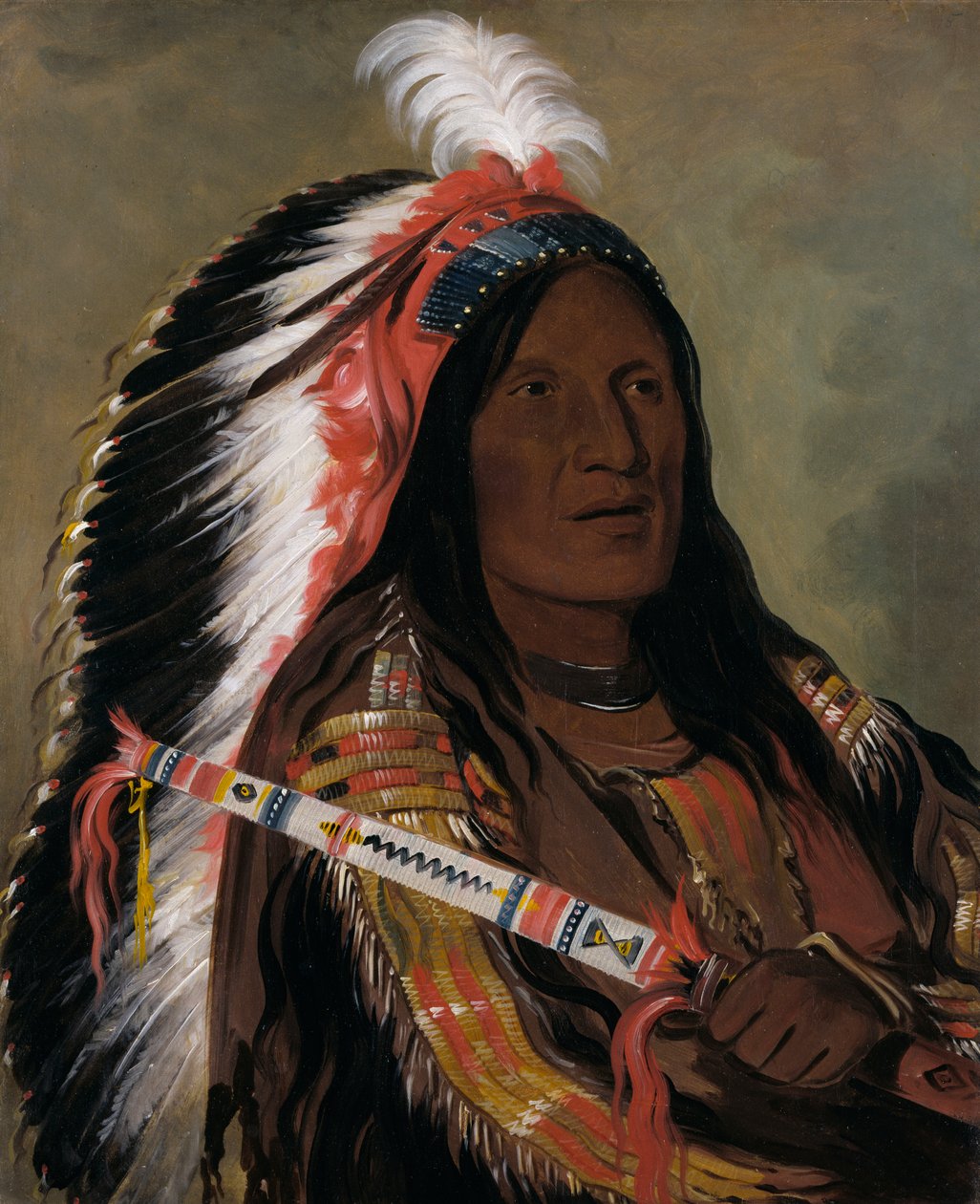 Táh-téck-a-da-háir, Steep Wind, odważny z zespołu Bad Arrow Points, 1832. autorstwa George Catlin