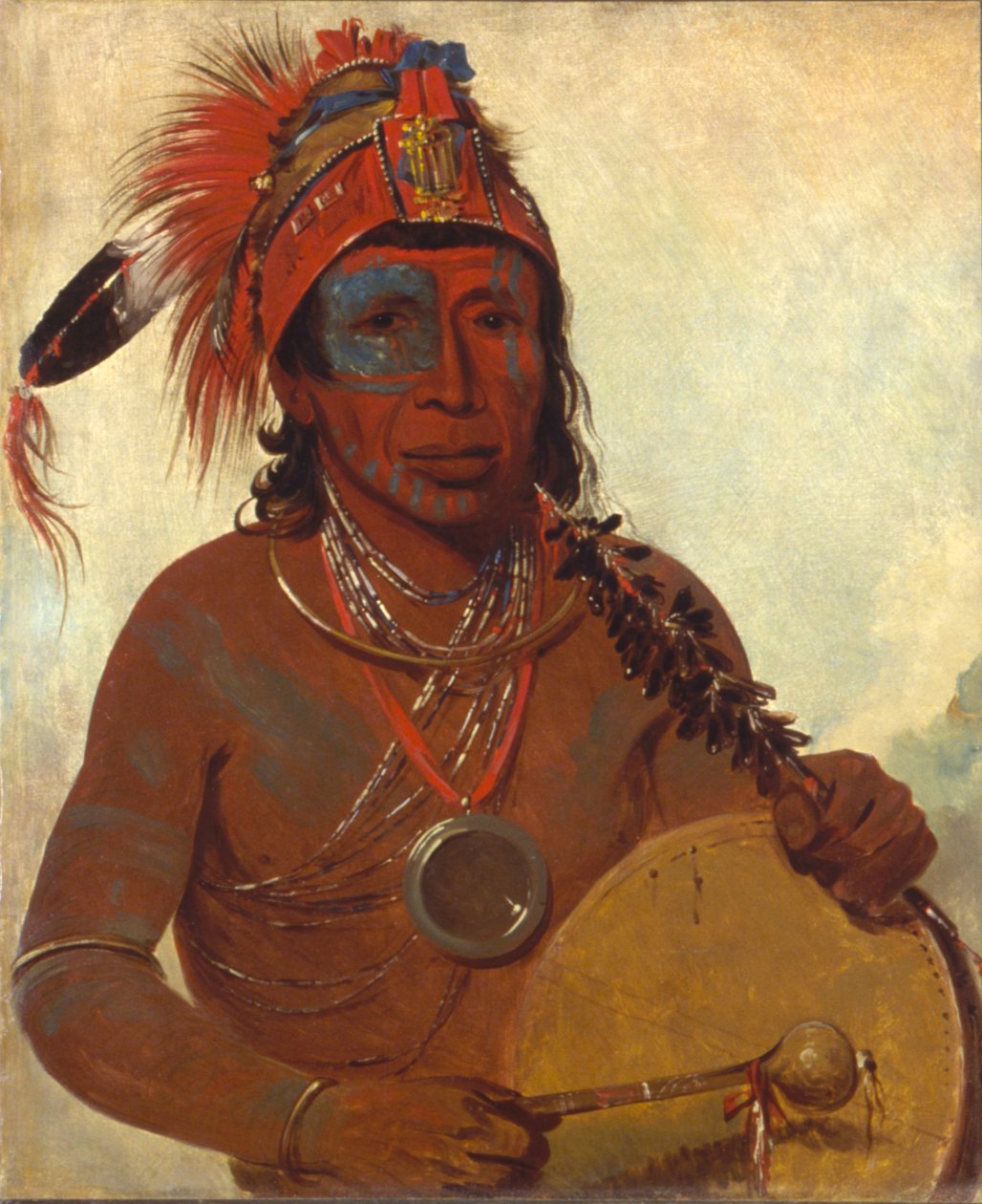 Tóh-to-wah-kón-da-pee, Blue Medicine, medyk z zespołu Ting-ta-to-ah, 1835. autorstwa George Catlin