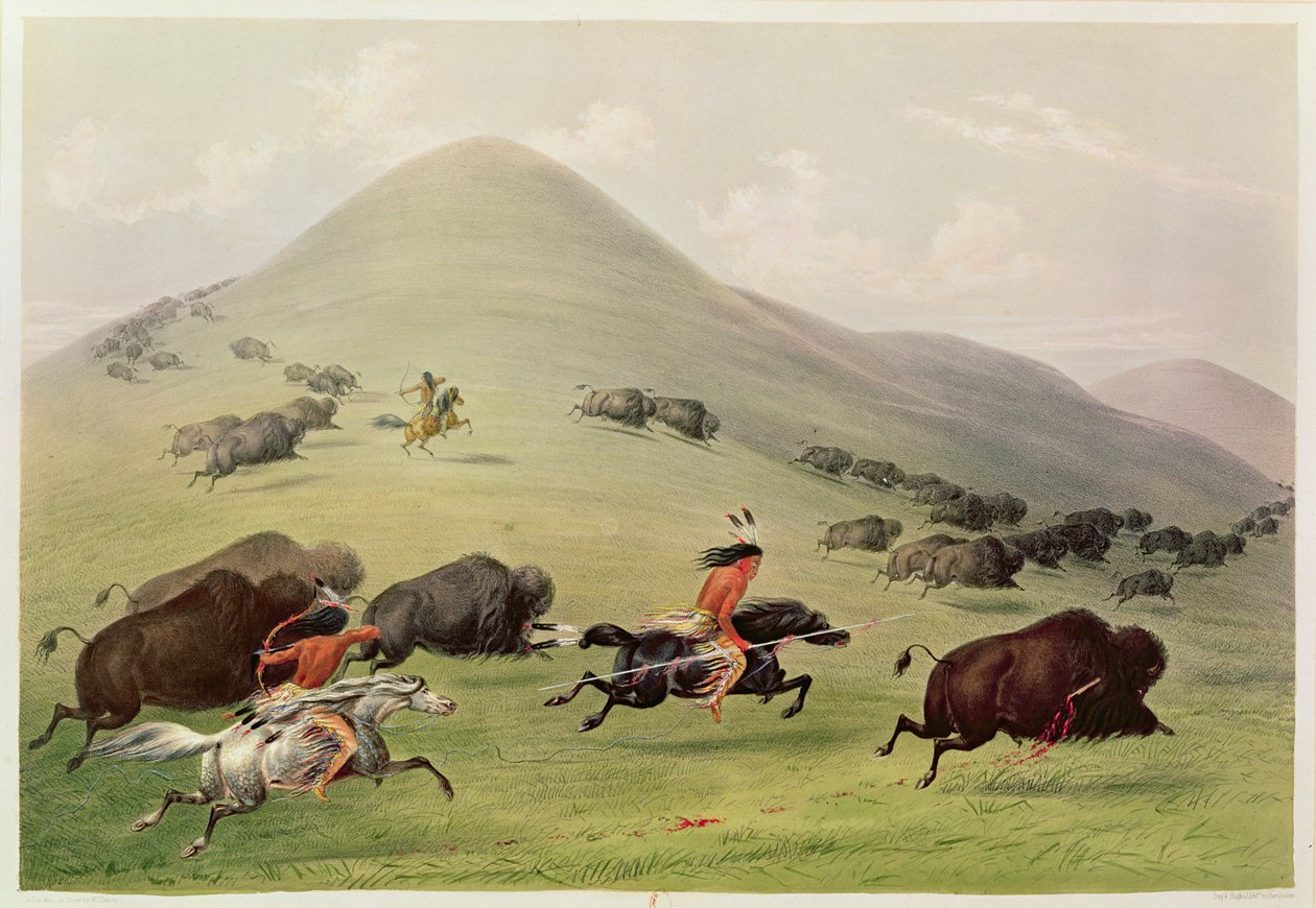 Polowanie na bizony, ok. 1832 autorstwa George Catlin