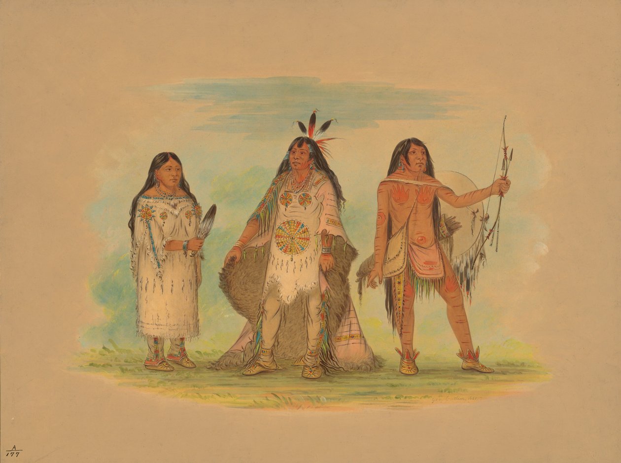 Trzej Indianie Minatarree, 1861. autorstwa George Catlin