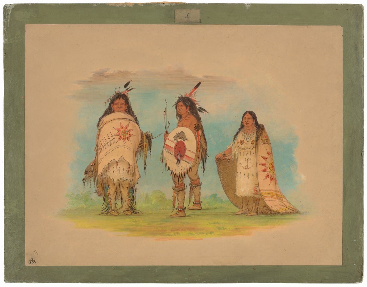Trzej Indianie Riccarree autorstwa George Catlin