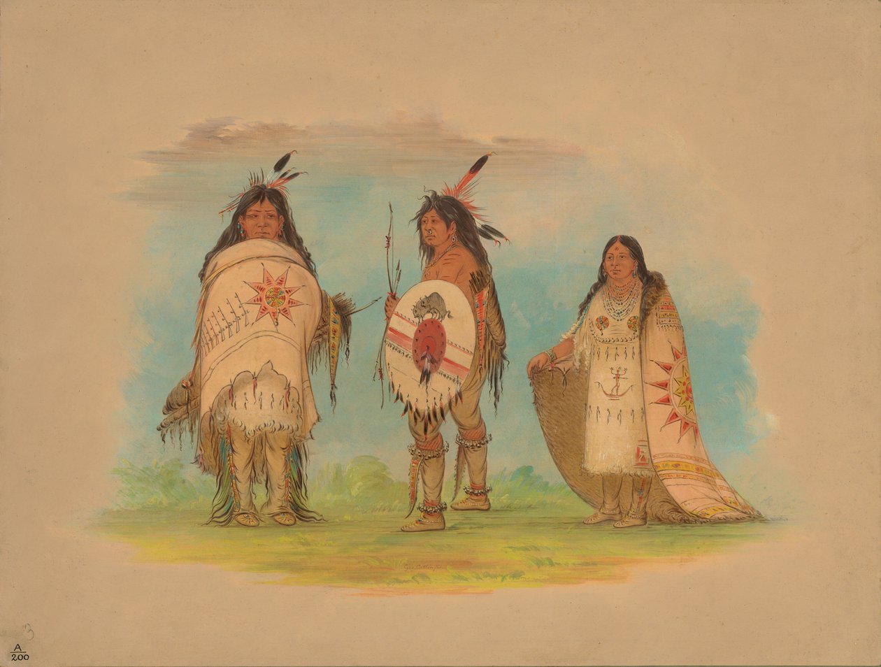 Trzej Indianie Riccarree, 1861. autorstwa George Catlin