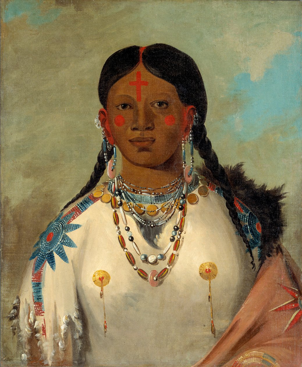 Tís-se-wóo-na-tís, ta, która kąpie kolana, żona wodza, 1832. autorstwa George Catlin