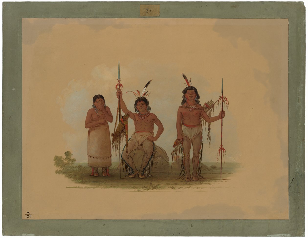 Dwóch wojowników Arapaho i kobieta autorstwa George Catlin