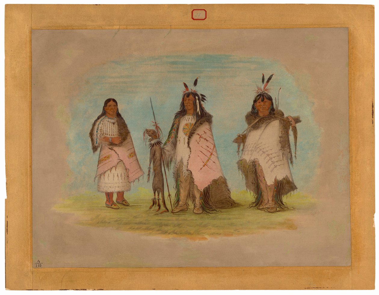 Dwóch wojowników Czarnych Stóp i kobieta autorstwa George Catlin