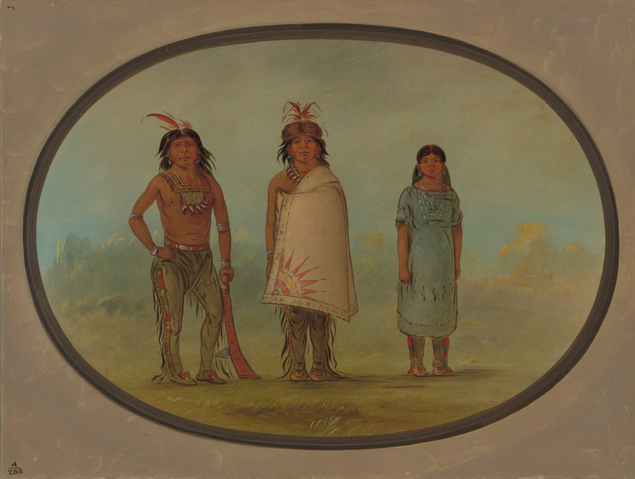Dwaj wojownicy Chippewyan i kobieta, 18551869. autorstwa George Catlin