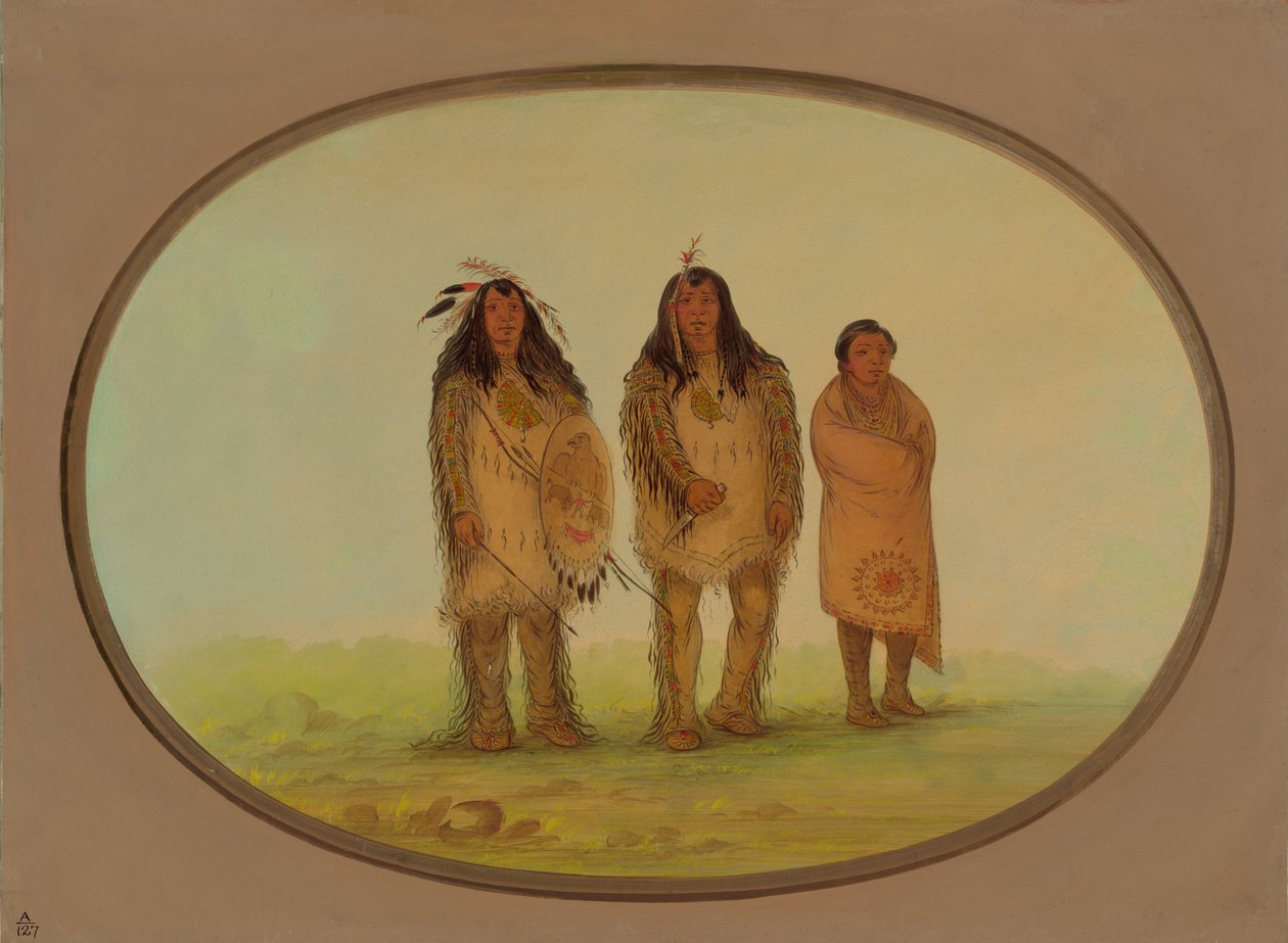 Dwaj wojownicy z Nezperce i chłopiec, 18551869. autorstwa George Catlin