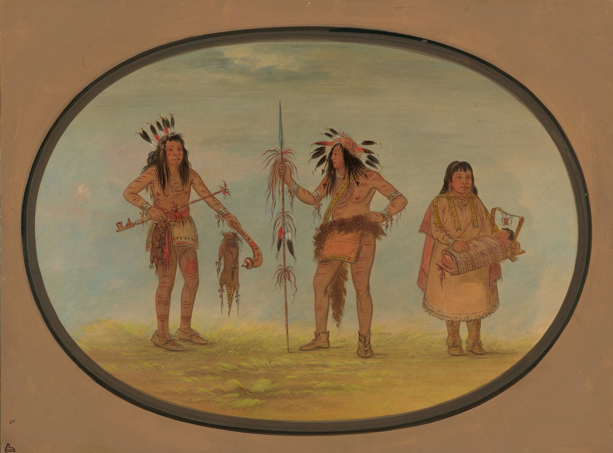 Dwaj wojownicy Ojibbeway i kobieta, 18611869. autorstwa George Catlin