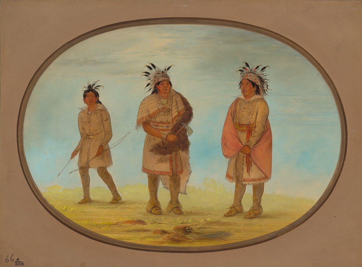 Dwóch wojowników Weeah i kobieta, 18611869. autorstwa George Catlin