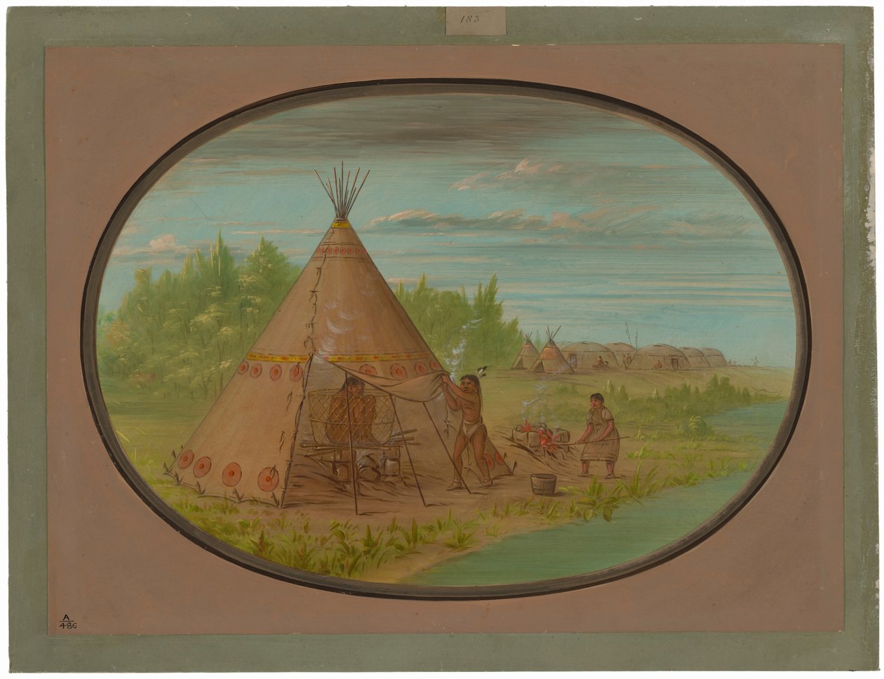 Łaźnia parowa - Minatarree autorstwa George Catlin