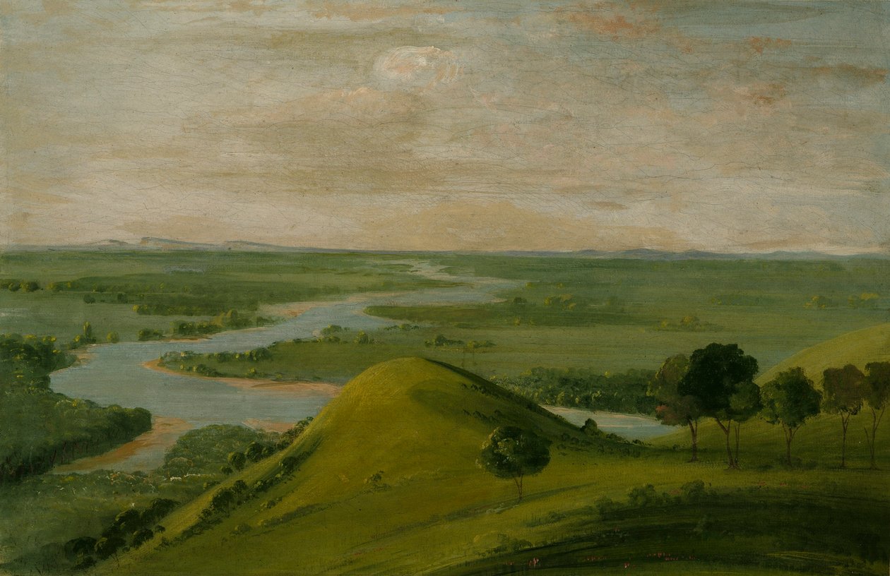 Widok na skrzyżowanie Rzeki Czerwonej i Fałszywej Washita w Teksasie autorstwa George Catlin