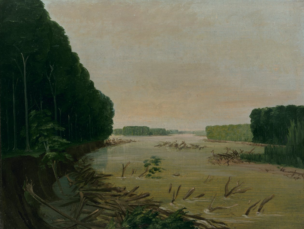Widok na Missouri, Alluvial Banks Falling, 600 mil nad St. Louis, 1832. autorstwa George Catlin