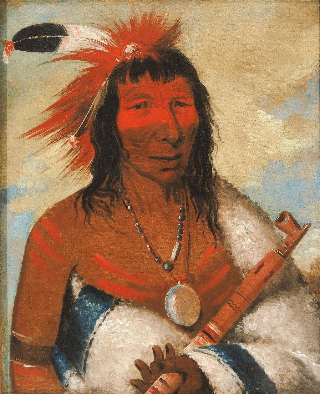 Wá-nah-de-túnk-ah, Wielki Orzeł (lub Czarny Pies), wódz grupy O-hah-kas-ka-toh-y-an-te. autorstwa George Catlin