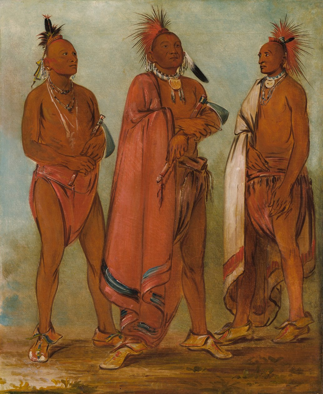 Wa-másh-ee-sheek, Ten, Który Zabiera; Wa-chésh-uk, Wojna; Mink-chésk, Trzej Wybitni Młodzieńcy autorstwa George Catlin