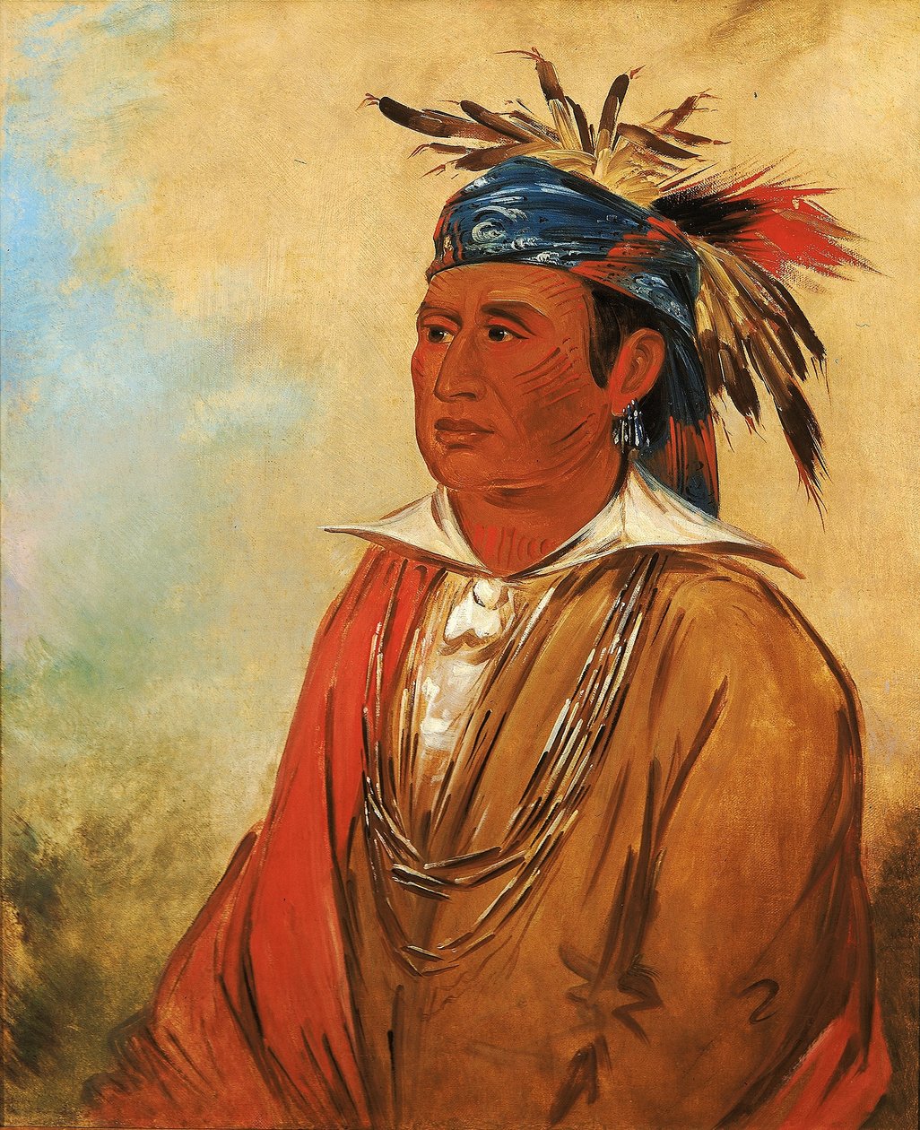 Wah-pón-jee-a, Łabędź, wojownik autorstwa George Catlin