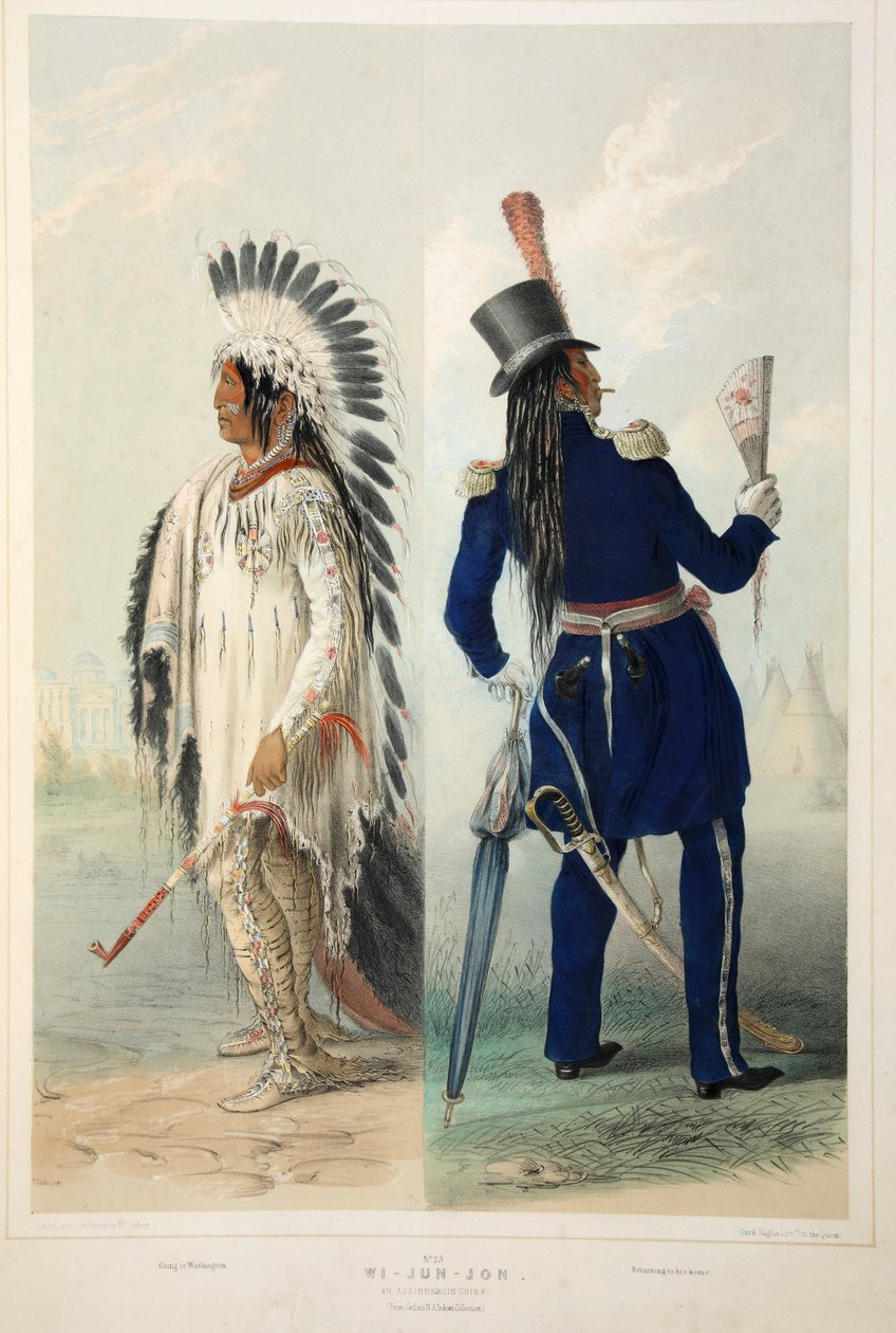 Wi-Jun-Jon, szef Assinneboin, wyd. 1845 kolorowa litografia. autorstwa George Catlin