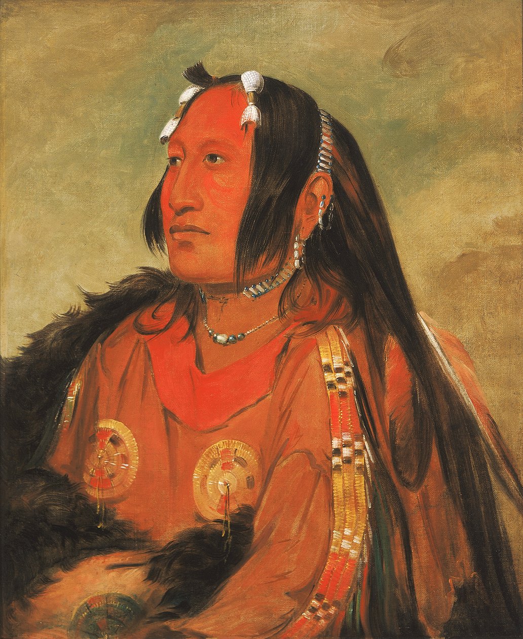 Wi-jún-jon, Gołębi Głowa Jajka Światło, Zasłużony Młody Wojownik, 1831. autorstwa George Catlin