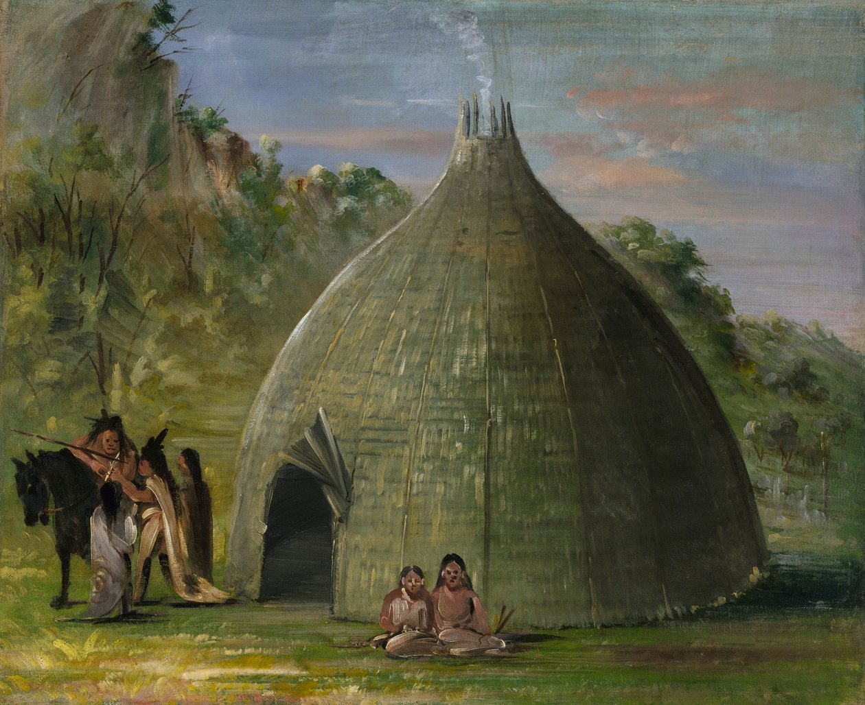 Wichita Lodge, kryta strzechą z trawy preriowej autorstwa George Catlin
