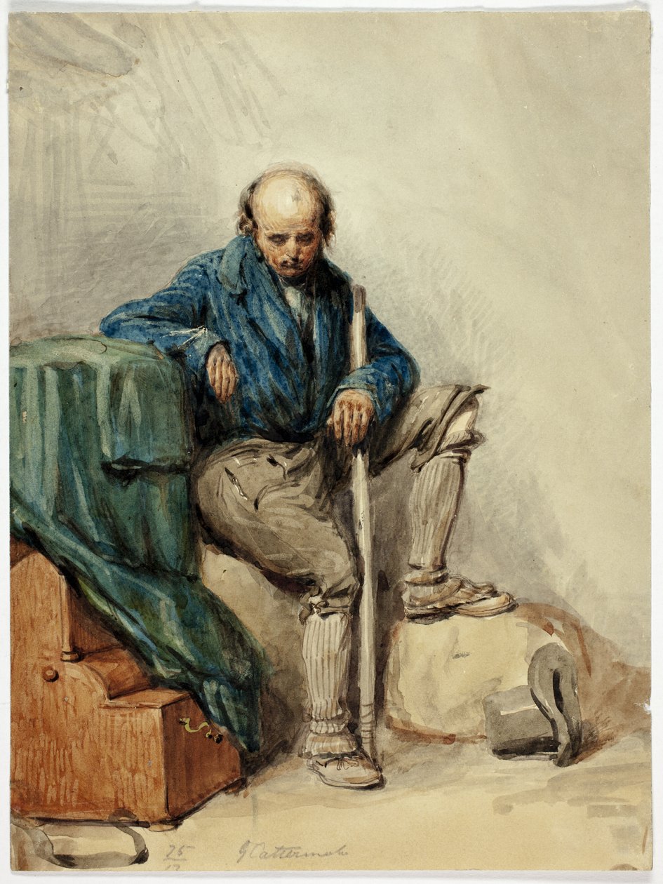 Łysy mężczyzna siedzący na przynależnościach (recto); Dama w żółtej sukni (verso) autorstwa George Cattermole