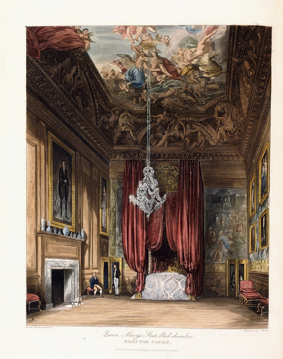 Stanowa sypialnia królowej Marii, Hampton Court, 1819 r. autorstwa George Cattermole