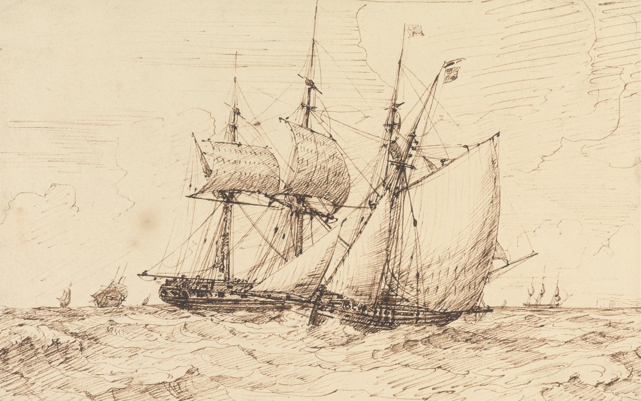 Lugger sygnalizujący przejeżdżającą fregatę autorstwa George Chambers