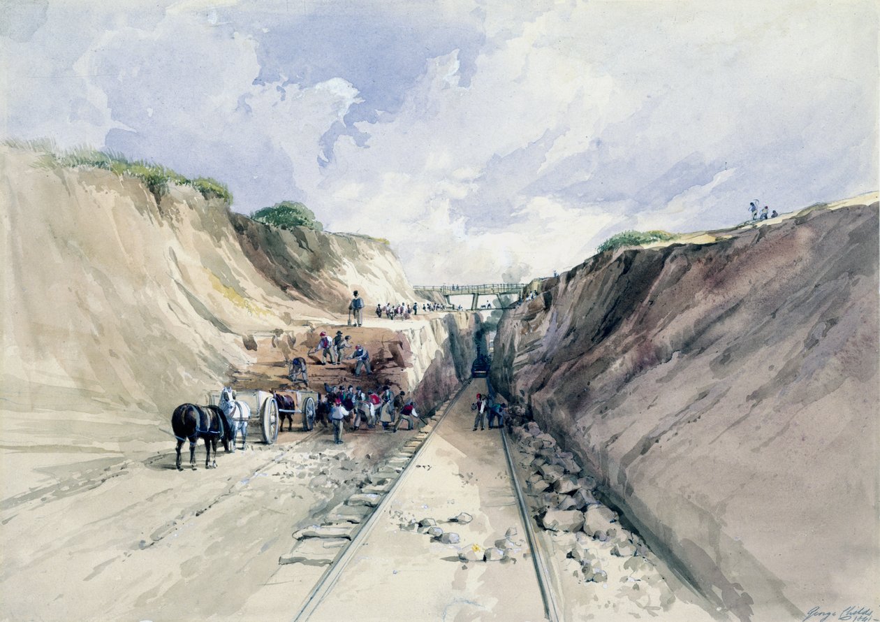 Kopanie przekopu na Great Western Railway, 1841 (wc na papierze) autorstwa George Childs