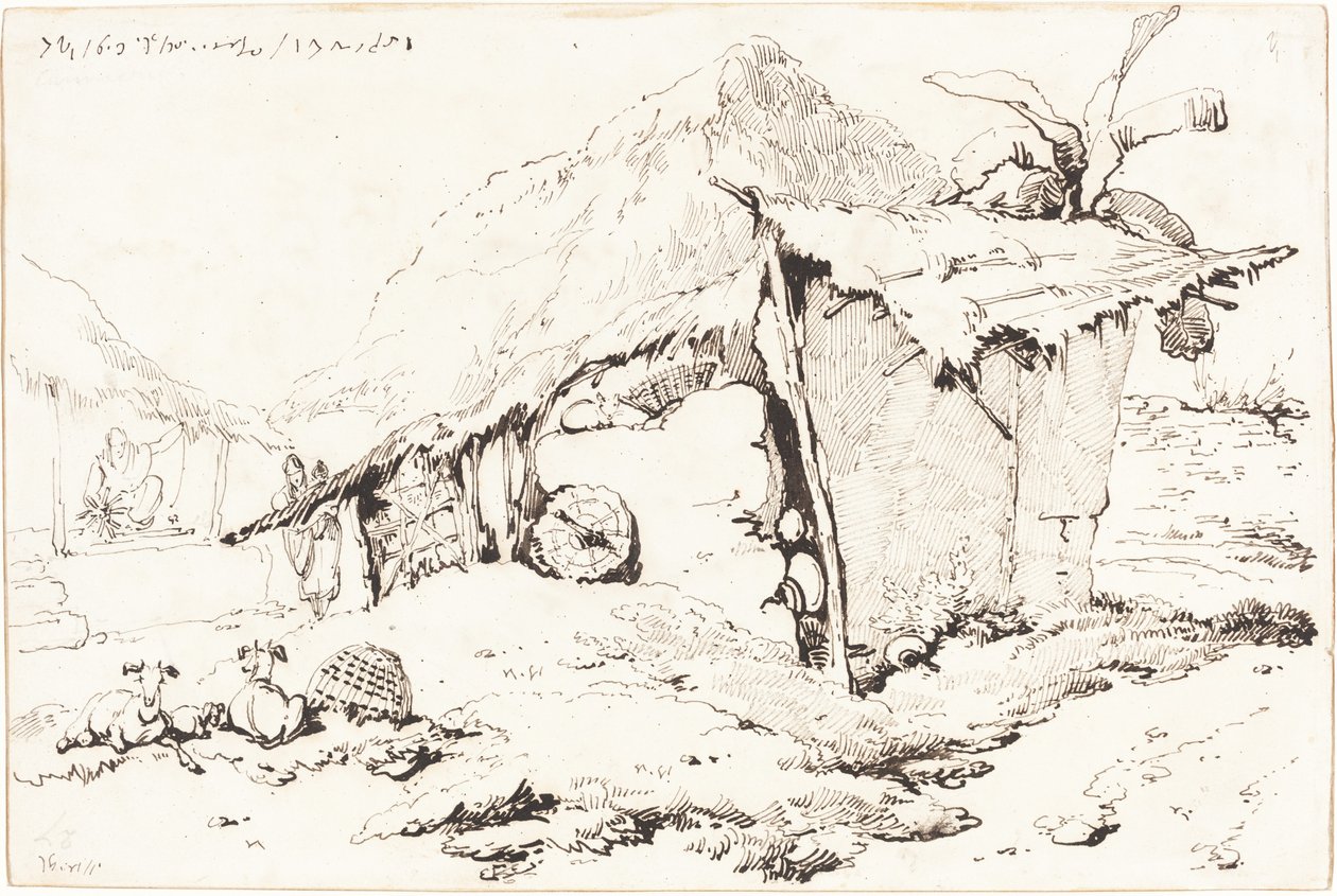 Wiejska chata w Indiach [recto] autorstwa George Chinnery