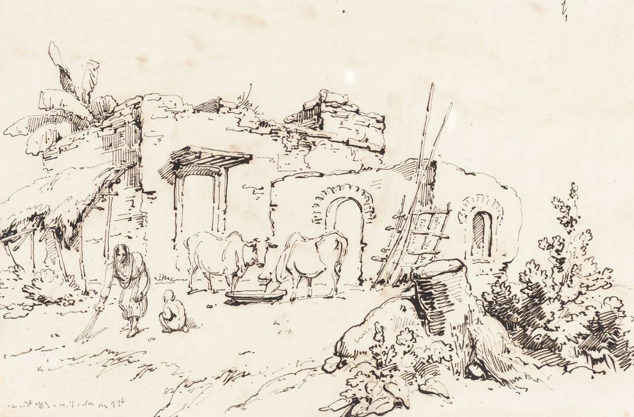 Scena wiejska w Indiach [verso] autorstwa George Chinnery