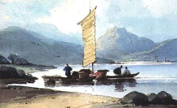 Łódź z żółtym żaglem, Chiny autorstwa George Chinnery