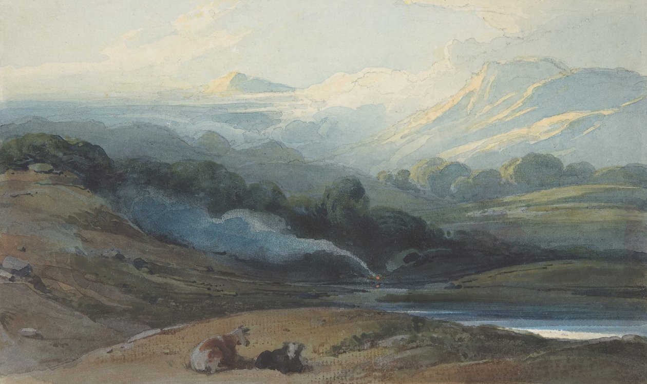 Bydło odpoczywające w górzystym krajobrazie, ca. 1808-12. autorstwa George Chinnery
