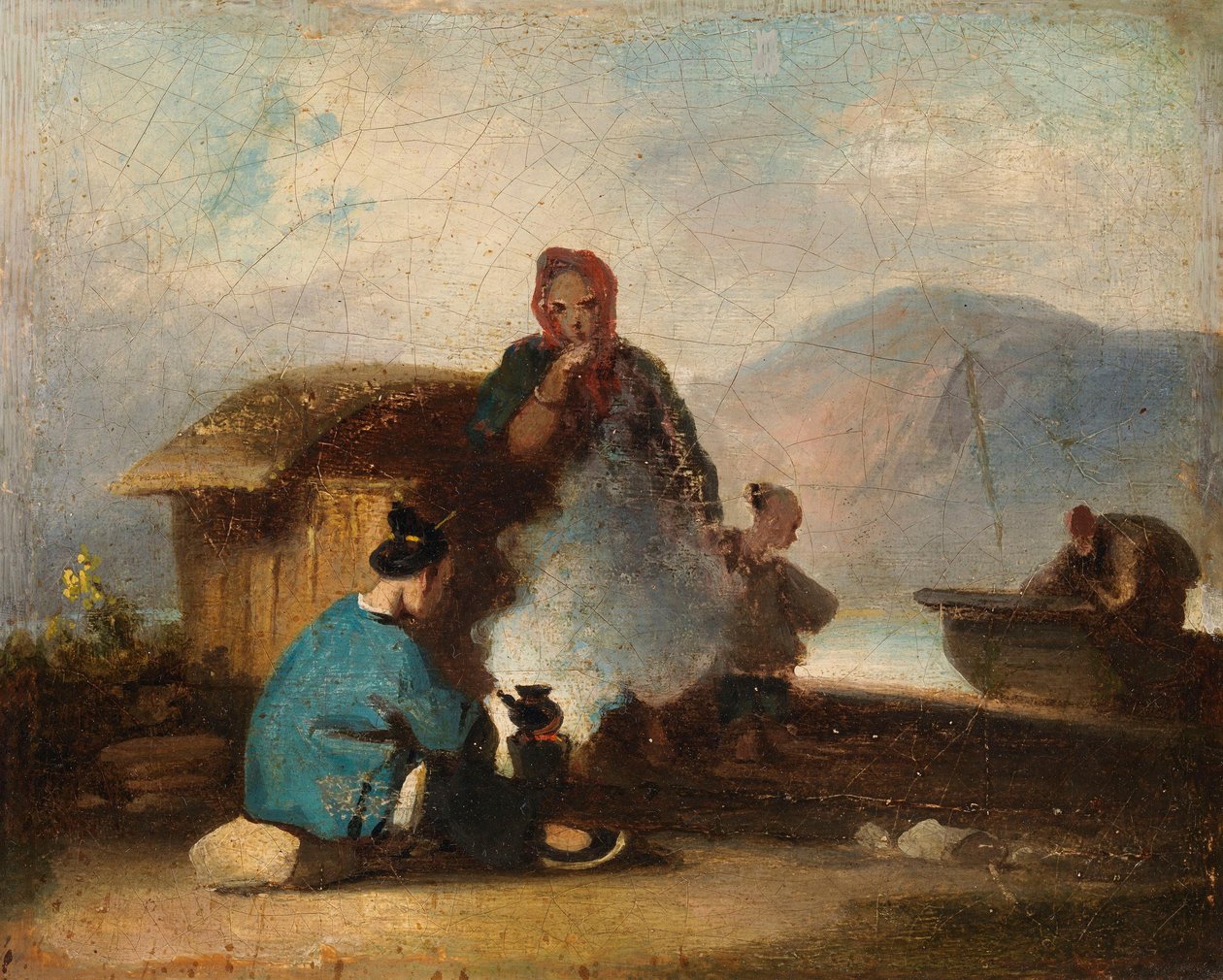 Scena chińska, kobiety przygotowujące herbatę autorstwa George Chinnery