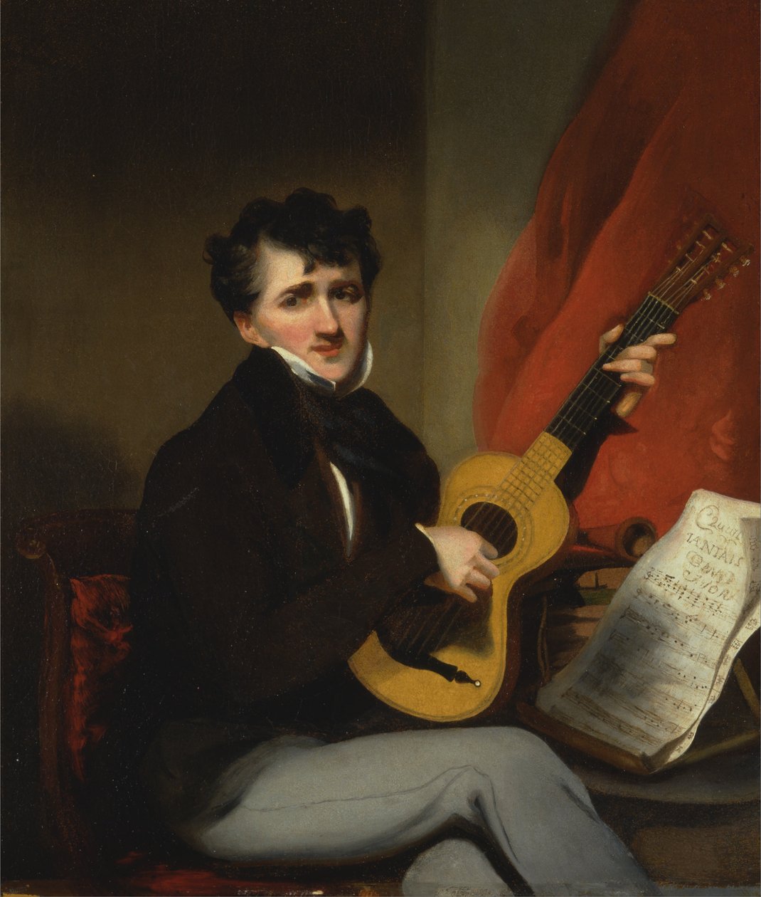 Portret mężczyzny grającego na gitarze autorstwa George Chinnery