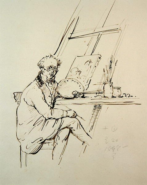 Autoportret (pióro i tusz na papierze) autorstwa George Chinnery