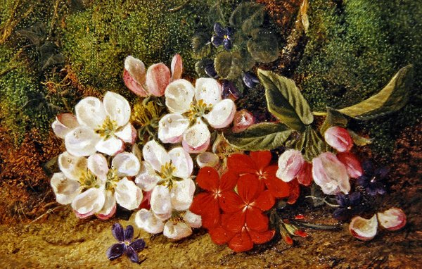 Kwiat I Pelargonie Przy Mossy Bank (olej na płótnie) autorstwa George Clare