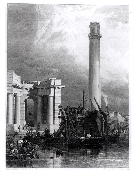 Wieża strzałowa i most Waterloo, grawerowane przez G. Cooke autorstwa George Clarkson (after) Stanfield
