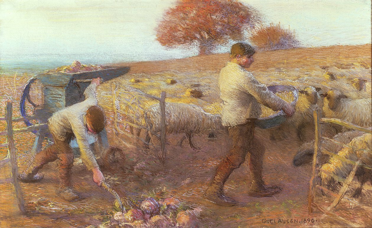 Owczarnia wieczorem autorstwa George Clausen