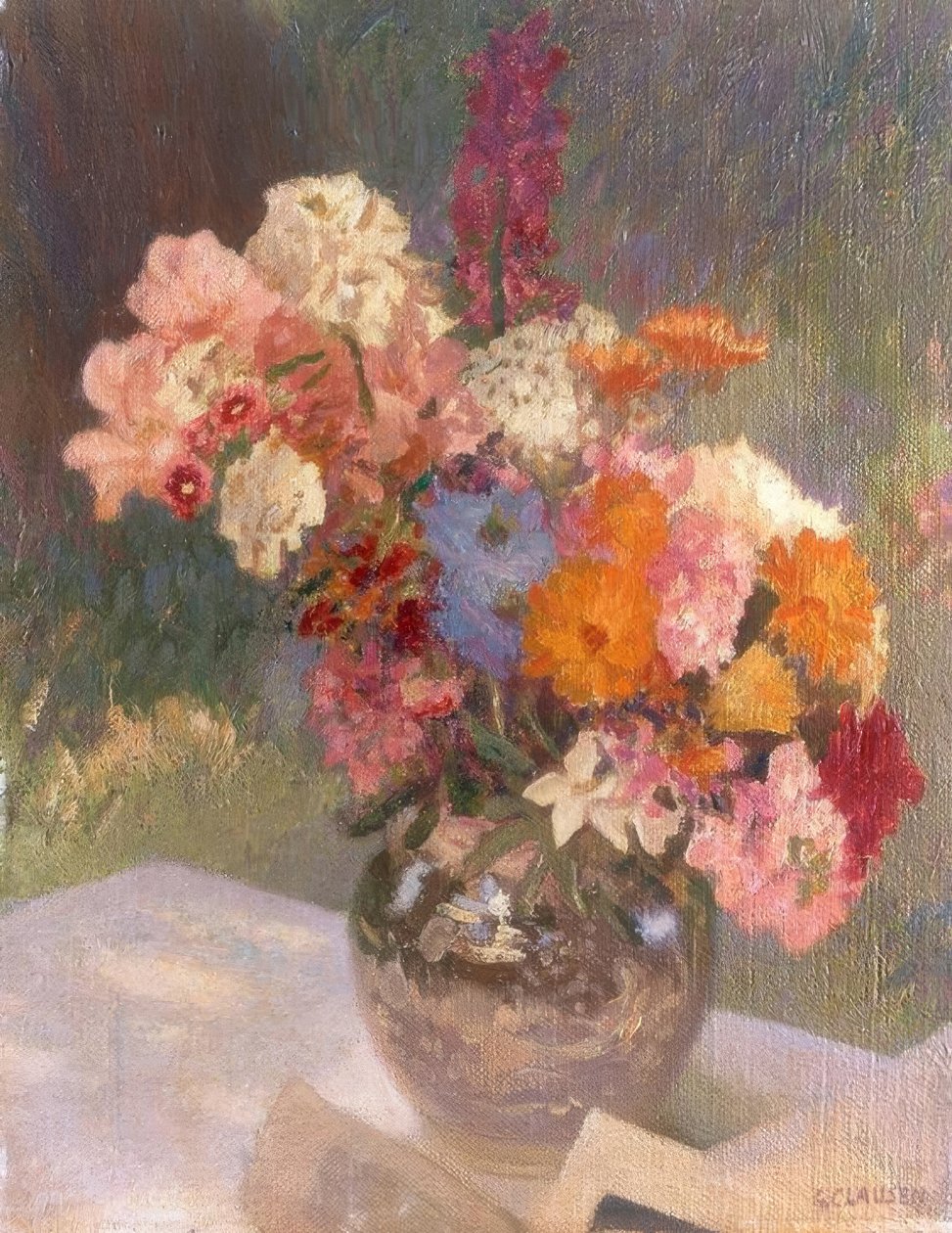 Kwiaty w błyszczącym wazonie autorstwa George Clausen