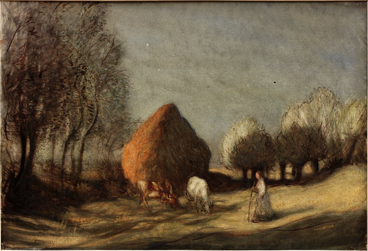 Hayfield, Widdington, około 1893 (akwarela, gwasz i tusz) autorstwa George Clausen