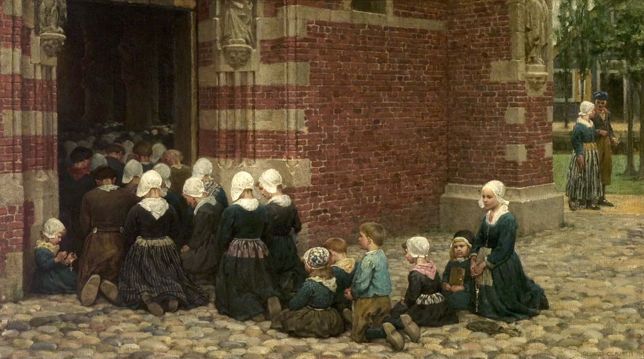 Msza święta w wiosce rybackiej na Zuyder Zee, Holandia, 1876 autorstwa George Clausen