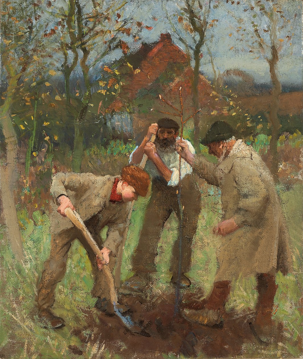 Sadzenie Drzewa (olej na płótnie) autorstwa George Clausen