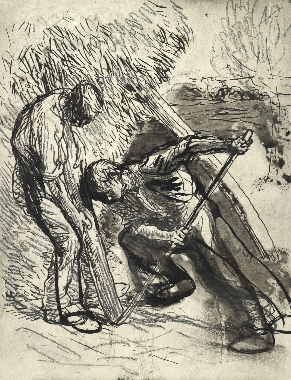 Propping the Rick, ok. 1900 (ołówek, długopis i atrament na papierze) autorstwa George Clausen