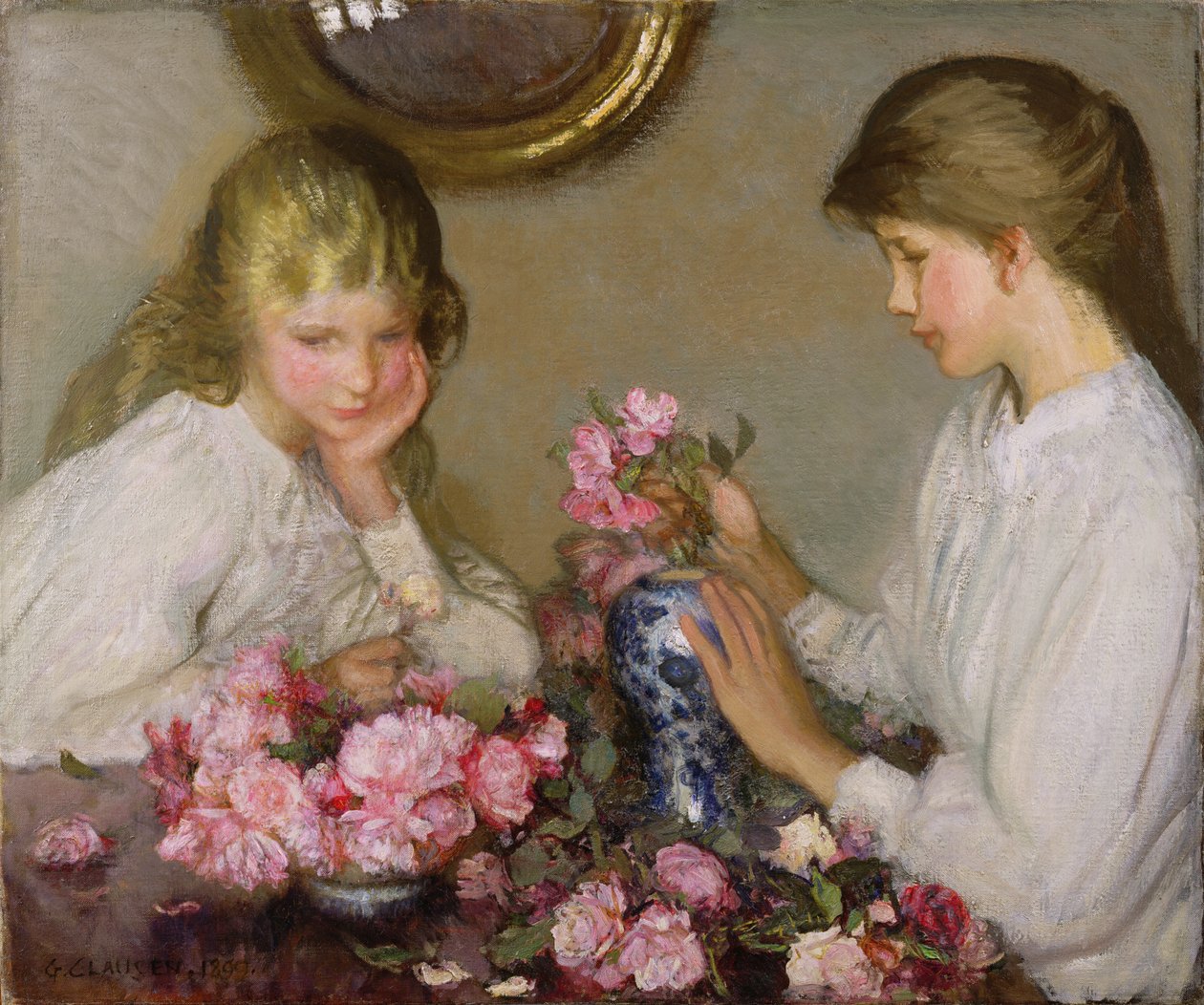 Dwie dziewczyny układające się w pozy autorstwa George Clausen