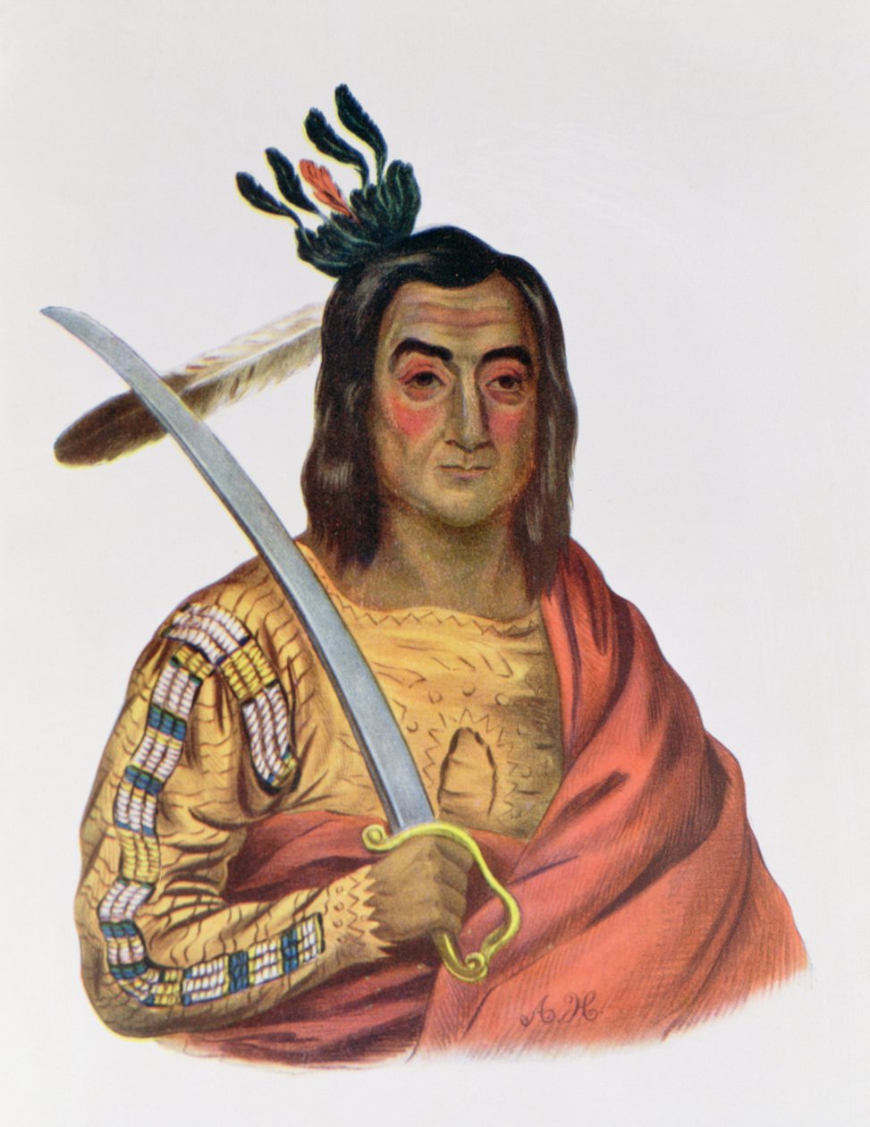 Mou-Ka-Ush-Ka lub "Drżąca Ziemia", wódz Yankton Sioux, ilustracja z "The Indian Tribes of North America", Thomas L. McKenney i James Hall, wyd. John Grant autorstwa George Cooke