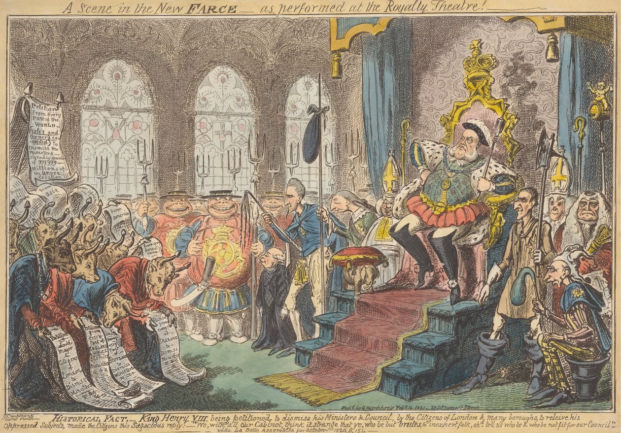Scena z nowej farsy - w wykonaniu Teatru Królewskiego! autorstwa George Cruikshank