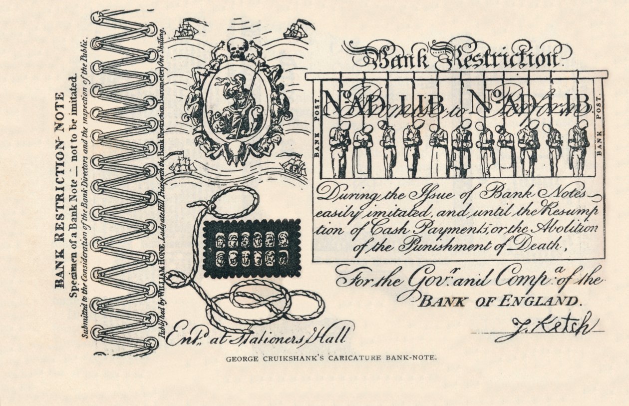 Banknot satyryczny: zbrodnia, kara i protest, 1819 1894 autorstwa George Cruikshank