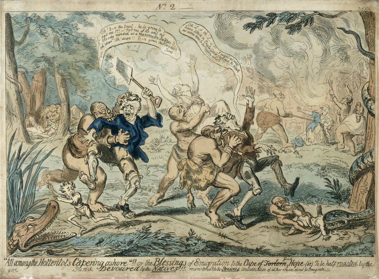 All Among the Hottentots Capering Ashore..., opublikowane 7 września 1819 r. autorstwa George Cruikshank