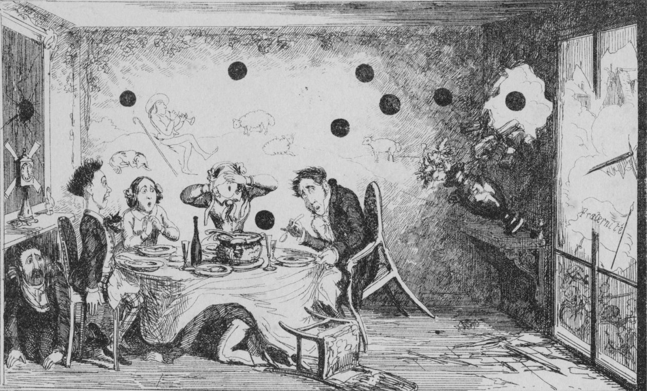 Przerwana angielska kolacja w Paryżu, ok. 1849 r. autorstwa George Cruikshank