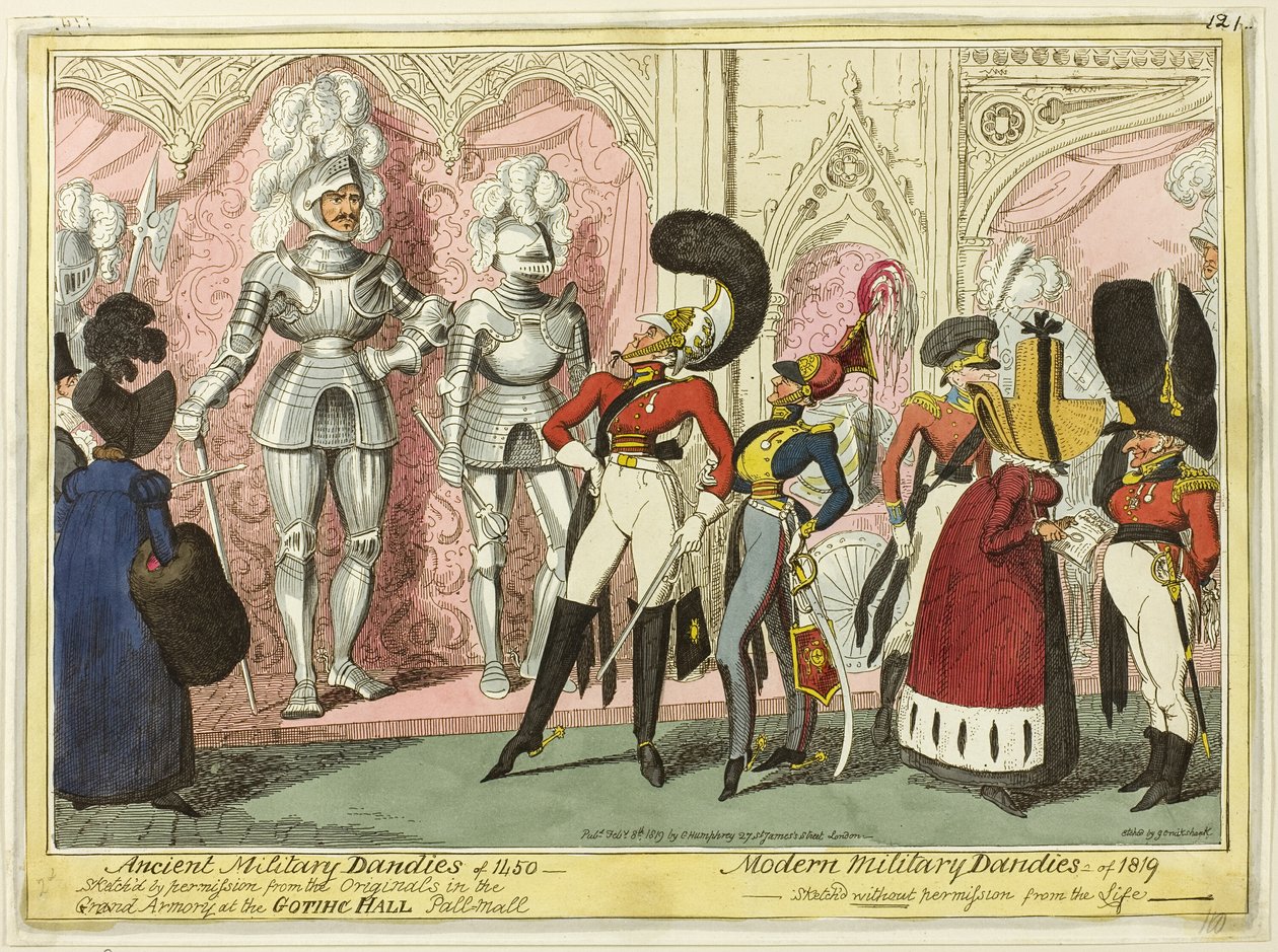 Starożytni i współcześni wojskowi dandysi z 1450 r. autorstwa George Cruikshank