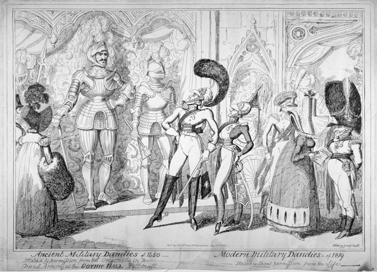 Starożytni i współcześni wojskowi dandysowie, 1835. autorstwa George Cruikshank