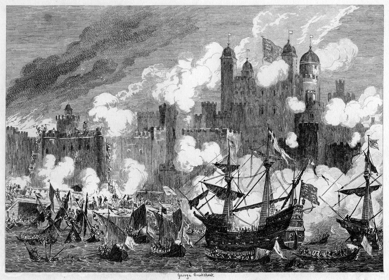 Atak na Wieżę św. Tomasza przez księcia Suffolk, 1554 1840. autorstwa George Cruikshank